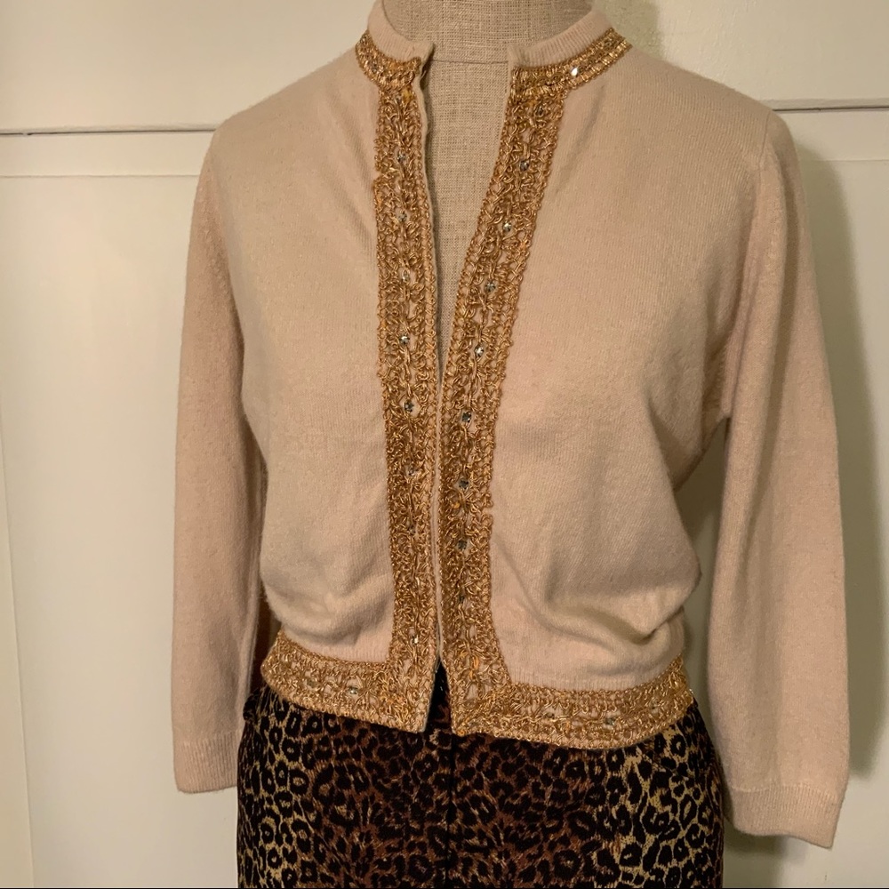 Vintage sweater with gold and rhinestone trim
